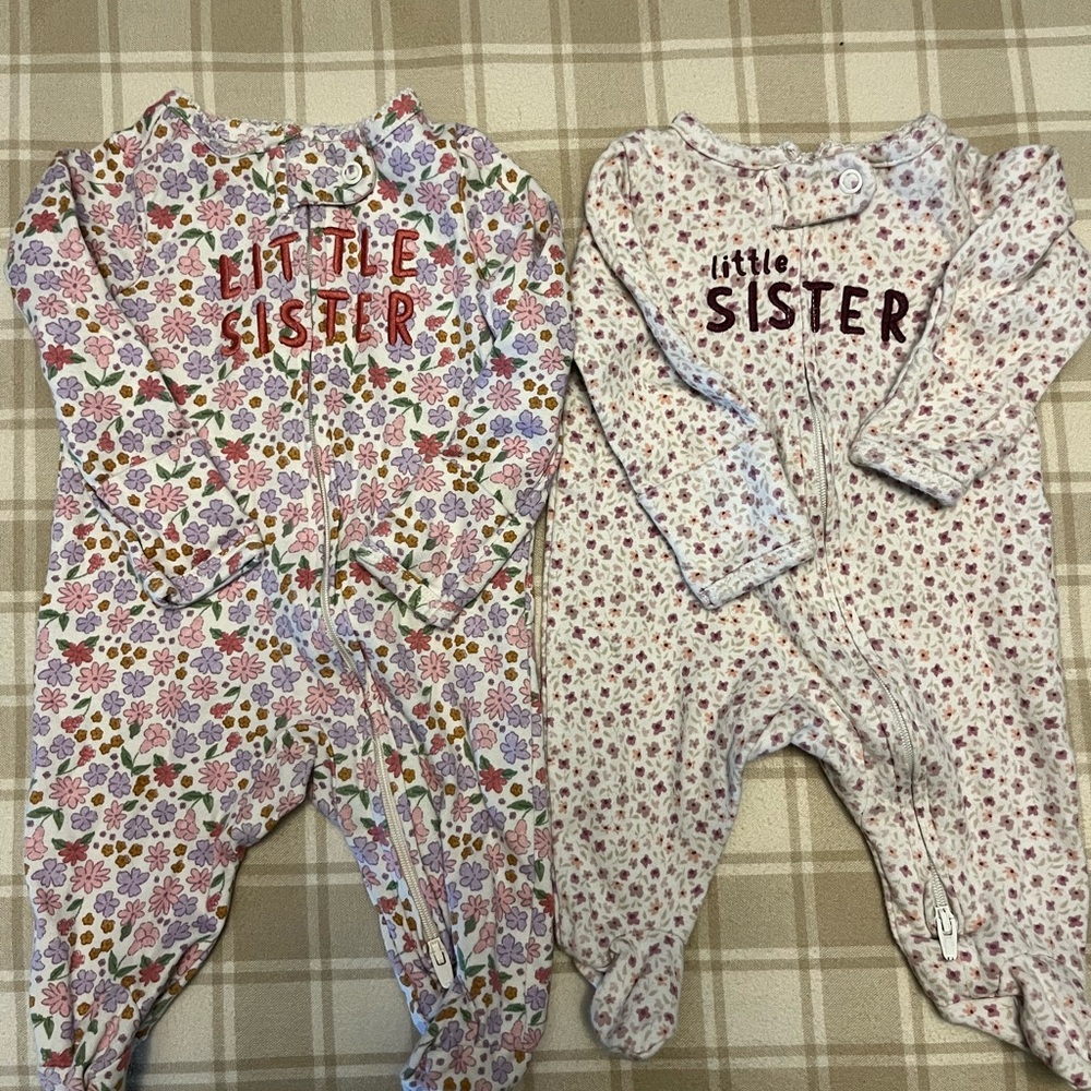Carter's Floral 'Little Sister' Footies - Pink and White